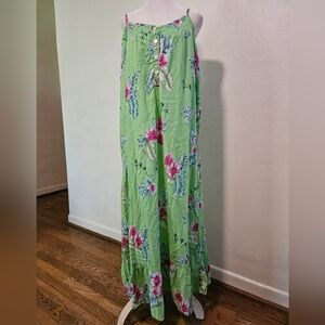 Soft Surroundings Tropical Floral Maxi Sundress with Pink & Blue Blooms M